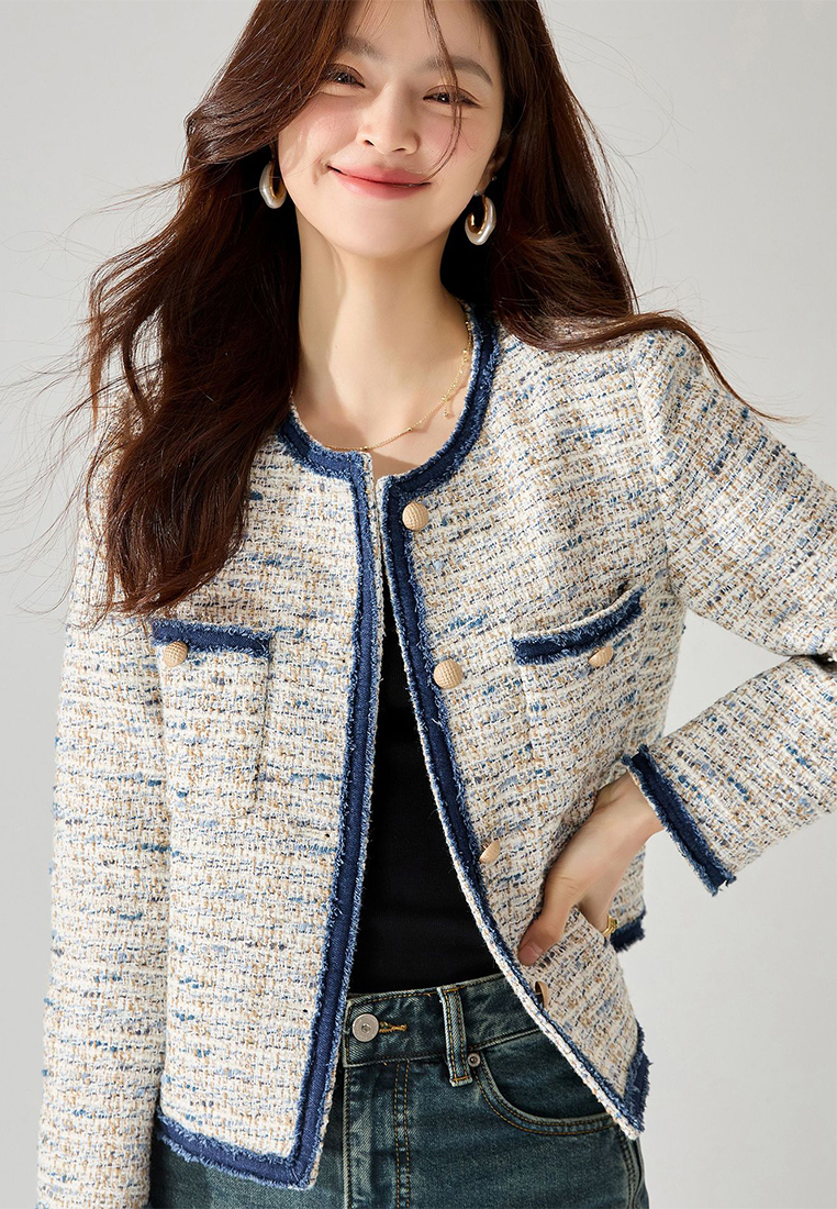 Autumn mixed color jacket cowboy splicing temperament top CA24091101BL