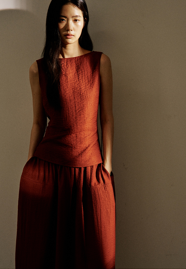 New Lace-up Top and Skirt Linen Suit CA25060301RD