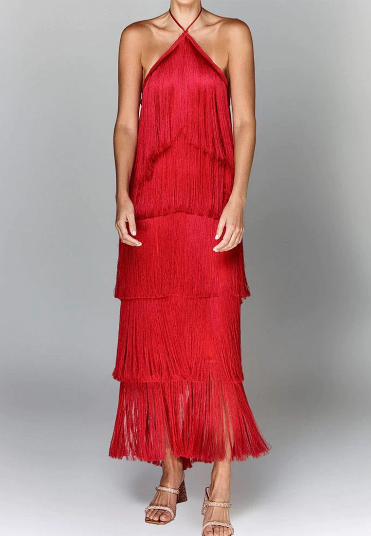 Fashionable tassel backless slit dress CA25061701GD