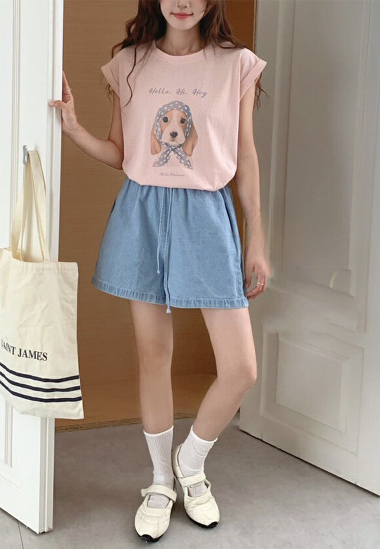 Summer New Casual Retro Printed Round Neck Top CA25070901W