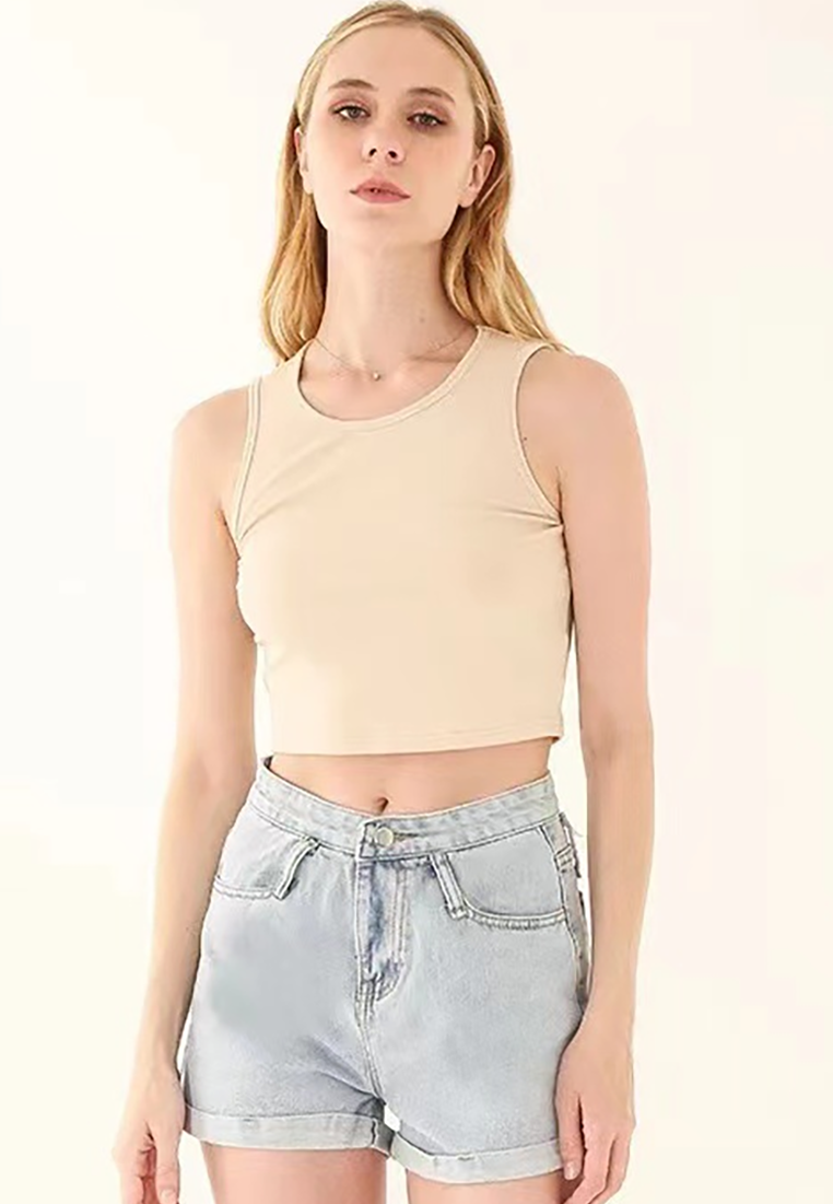 Spring and Summer Short Navel High Waist Elastic Vest CA25042201BK