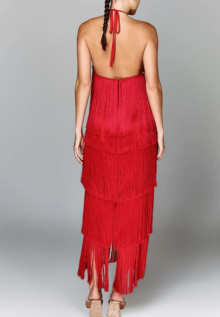 Fashionable tassel backless slit dress CA25061701GD
