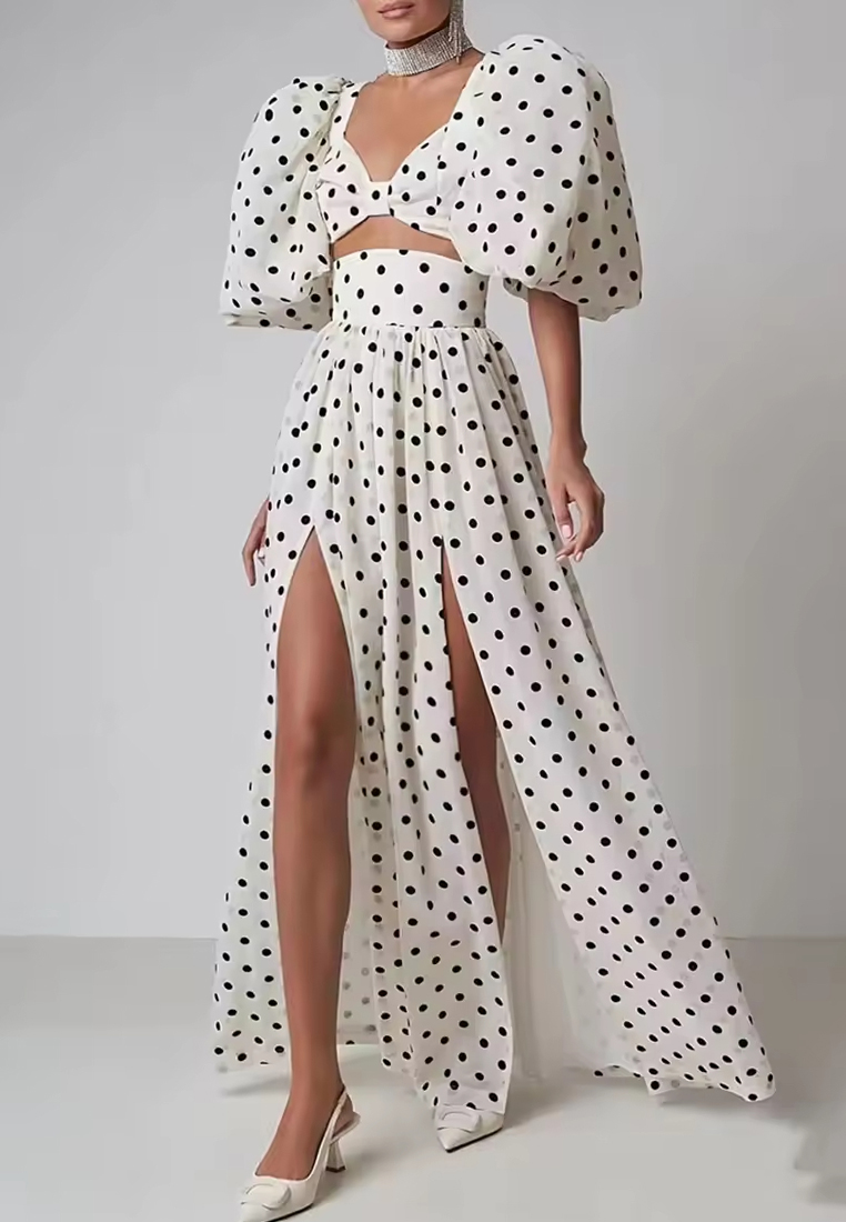 Women's Clothing  Summer New Square Collar Puff Sleeve Top Split Skirt Two-Piece Suit Female Chic New-sunnydaysweety