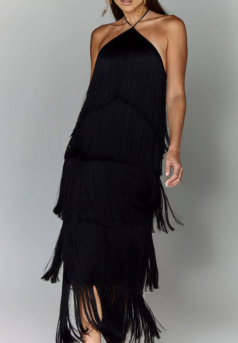 Fashionable tassel backless slit dress CA25061701GD