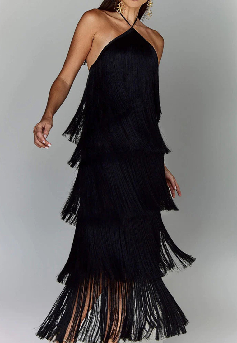 Fashionable tassel backless slit dress CA25061701GD