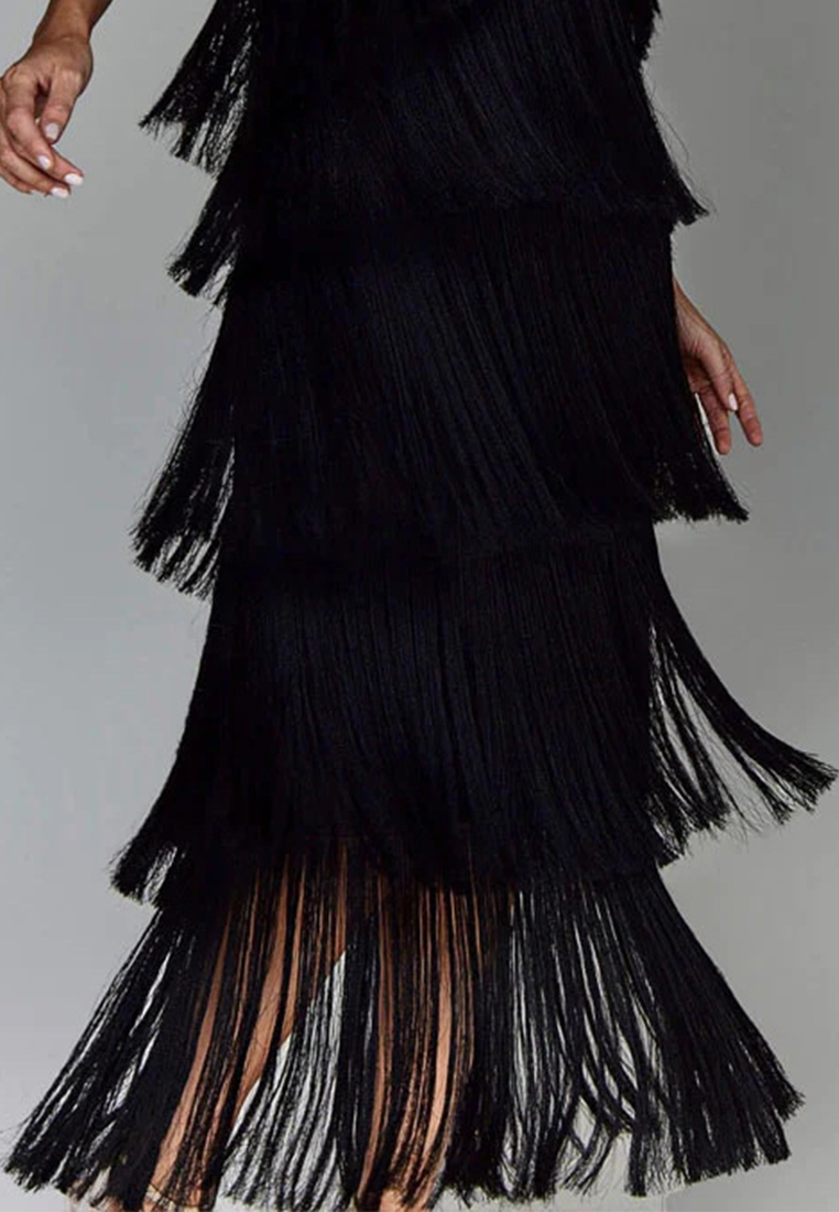 Fashionable tassel backless slit dress CA25061701GD