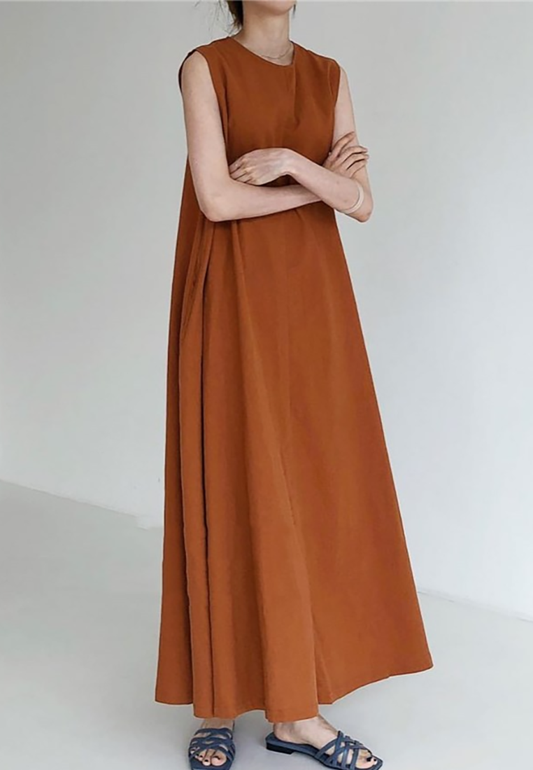 Korean chic cotton and linen loose sleeveless A-line vest dress CA25070931BW