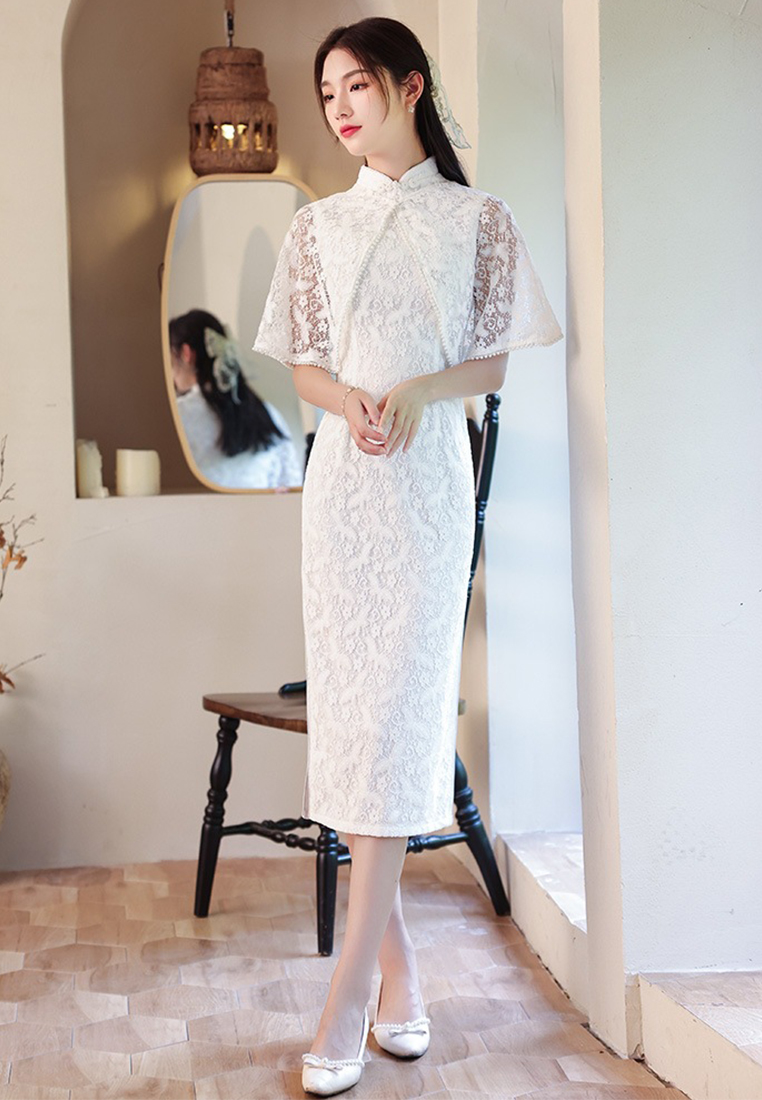 Temperament socialite light luxury white dress cheongsam CA122701