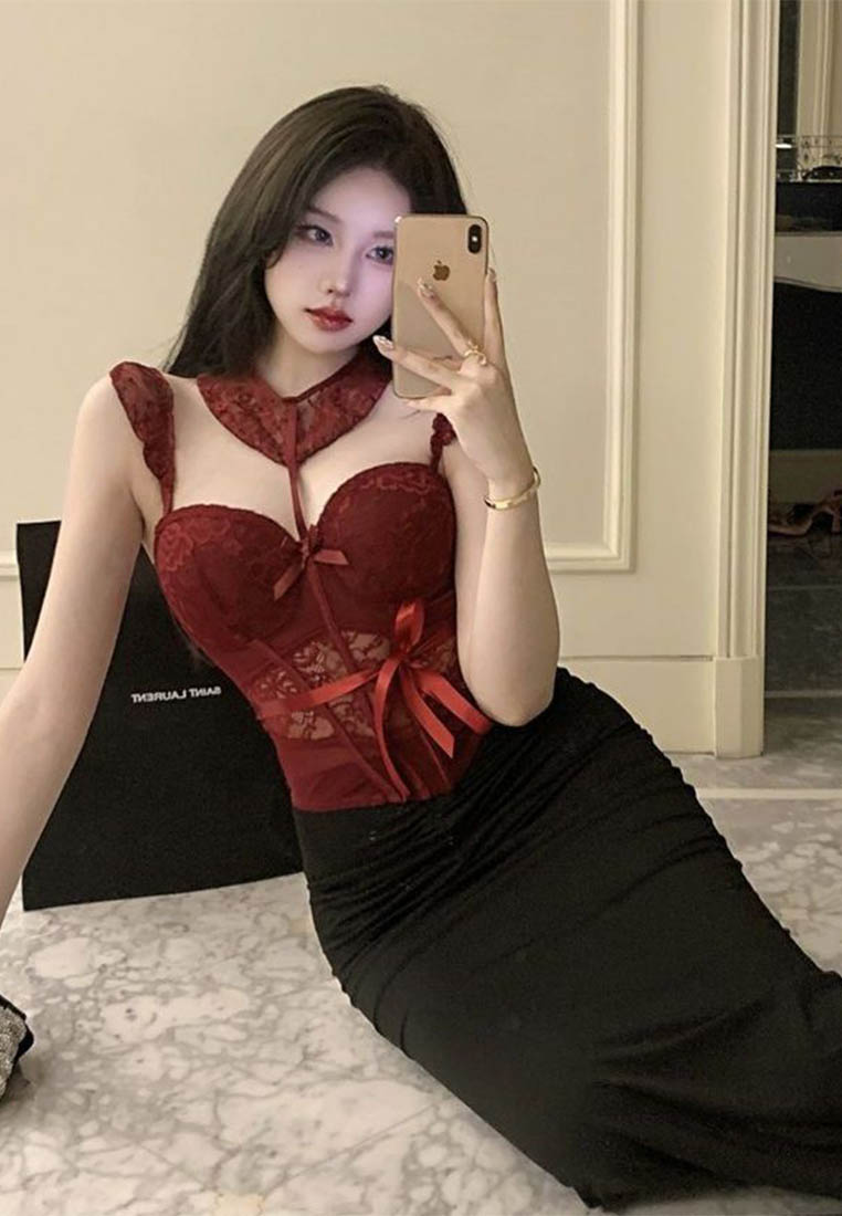 New lace red body shaping camisole top A010801RD