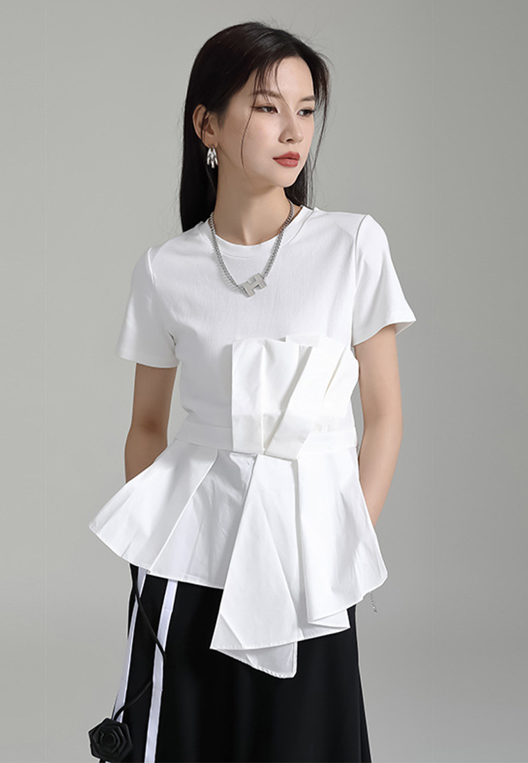 2024 Summer New Irregular Spliced Short Sleeved T-shirt CA24030101BK