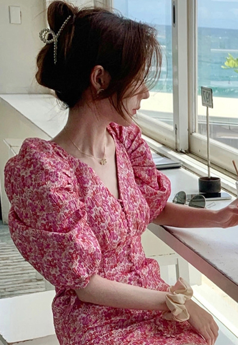 2024 New French floral pink dress for women's summer CA24041001PI