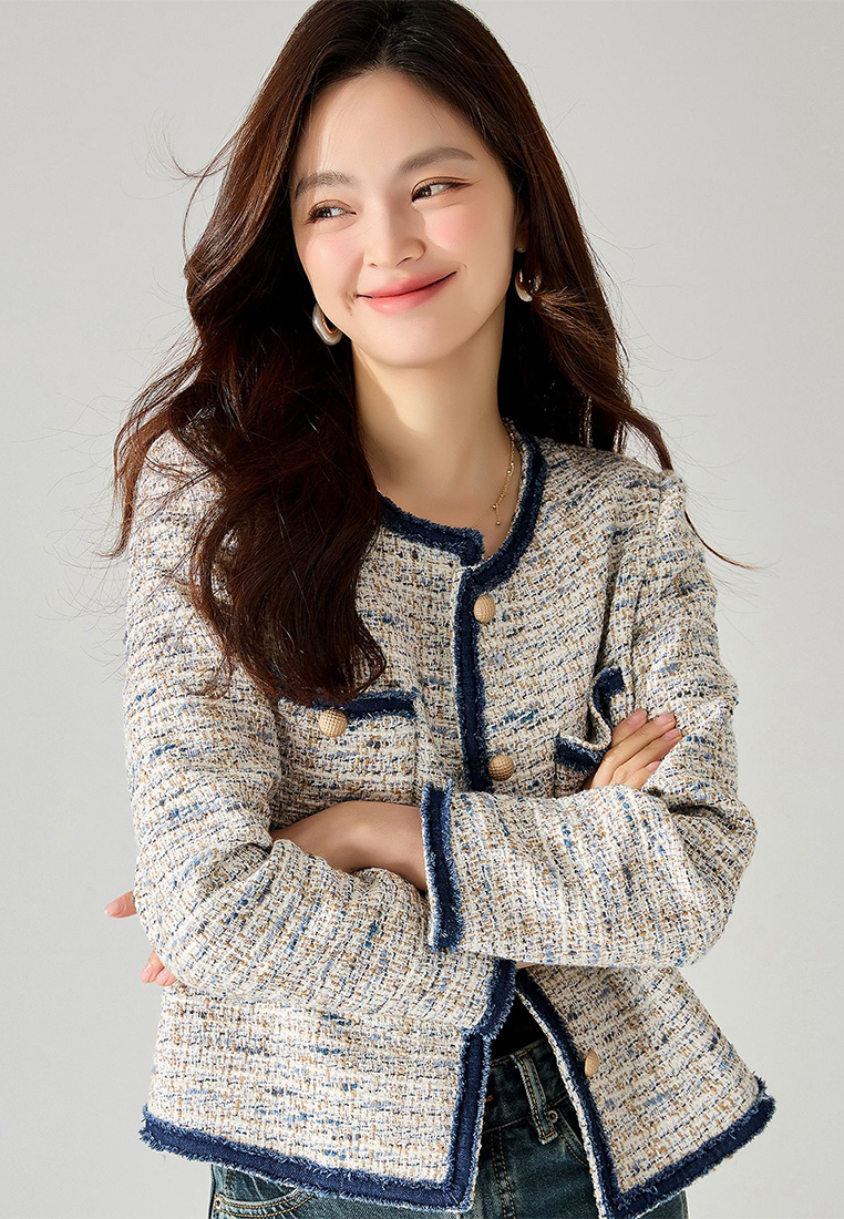 Autumn mixed color jacket cowboy splicing temperament top CA24091101BL