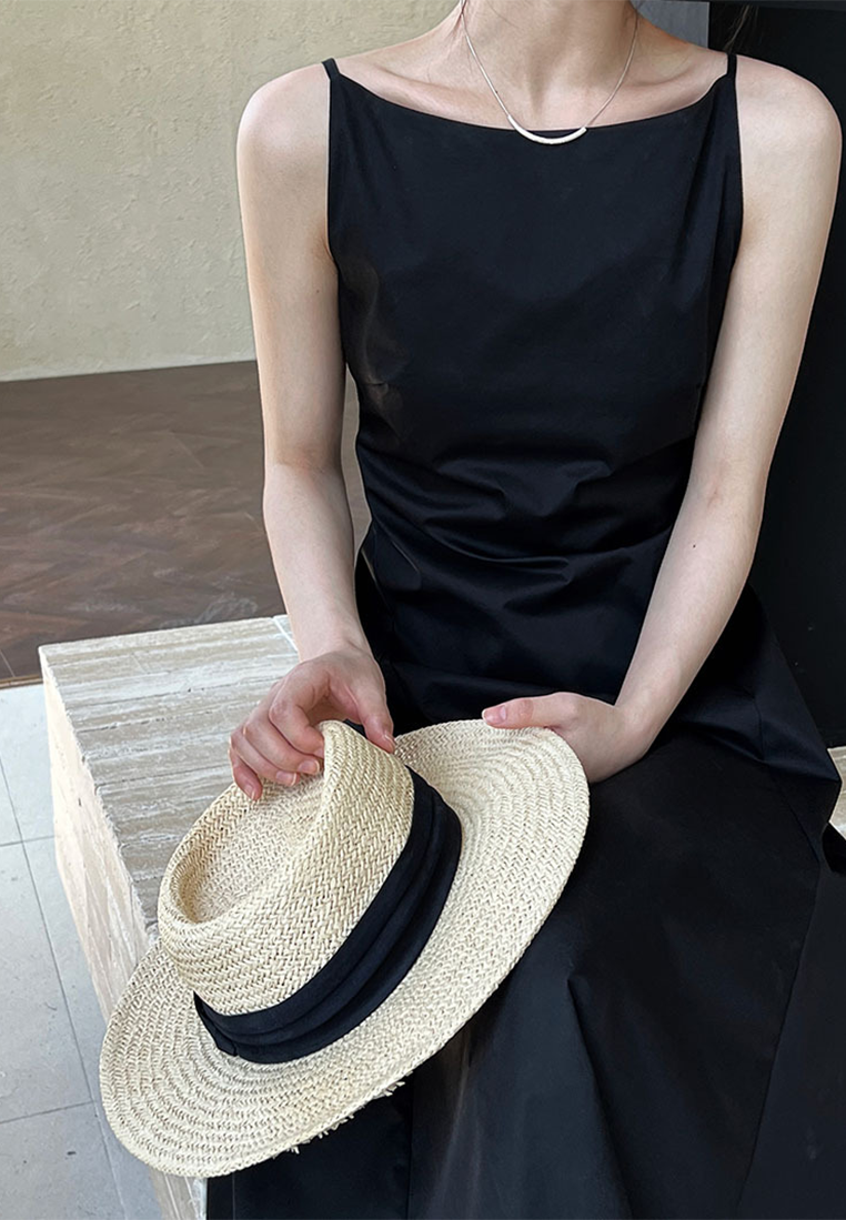 French style one-shoulder waist dress CA25032701BK