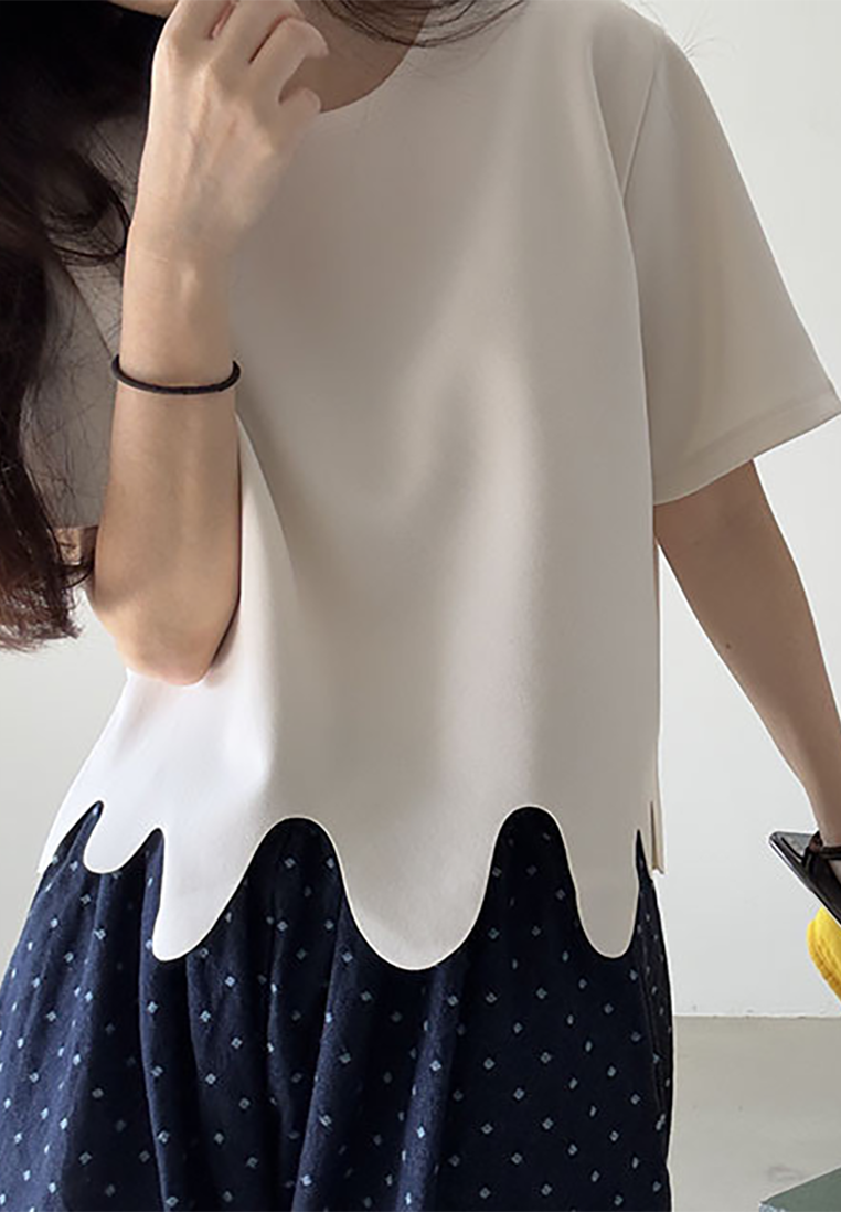 New early summer wave pattern solid color short-sleeved T-shirt CA25042901BE