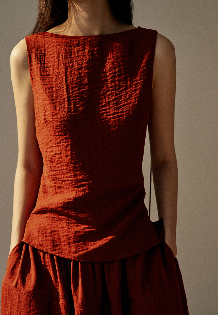 New Lace-up Top and Skirt Linen Suit CA25060301RD