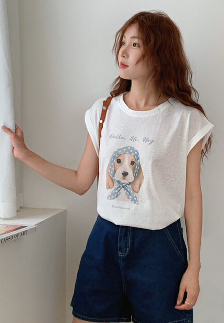 Summer New Casual Retro Printed Round Neck Top CA25070901W