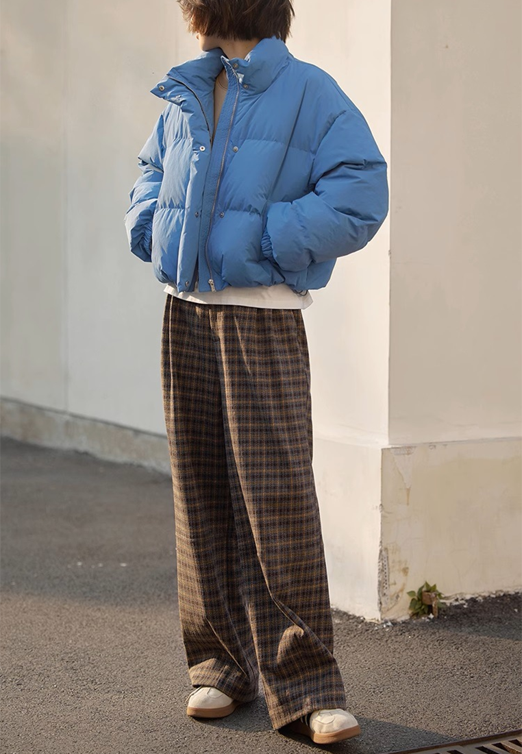 Winter Retro Plaid Wide-Leg Casual Loose Warm Trousers CA25102401MT