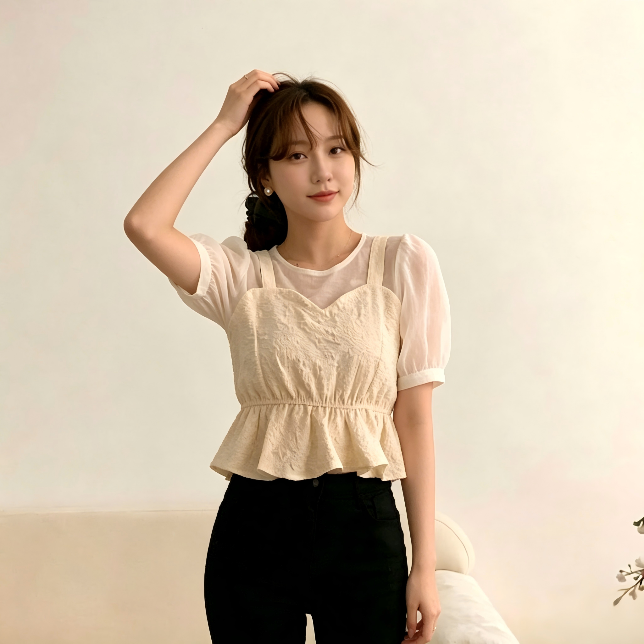 Korean Puff Sleeve Chiffon Blouse K26042201