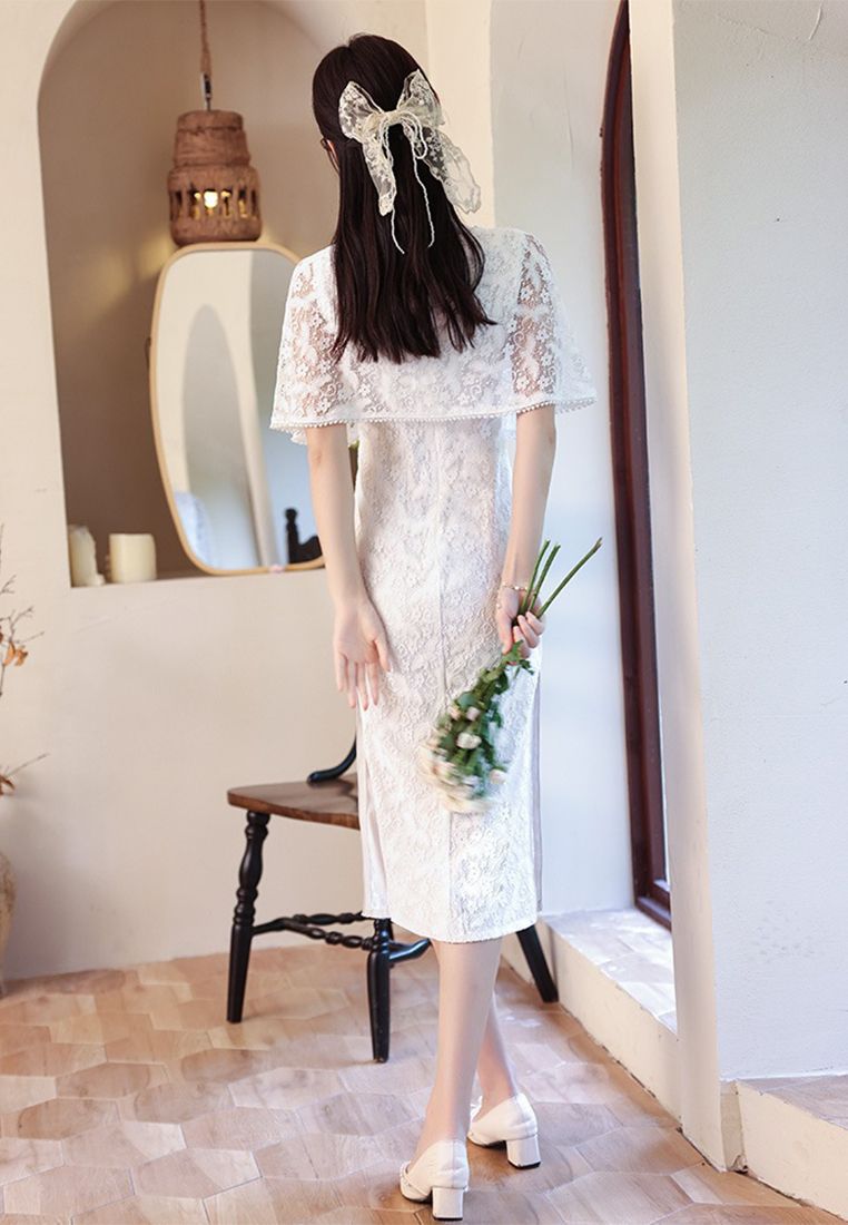 Temperament socialite light luxury white dress cheongsam CA122701