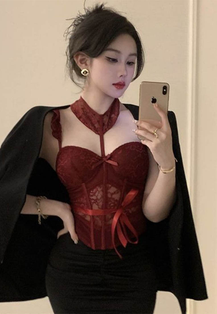 New lace red body shaping camisole top A010801RD