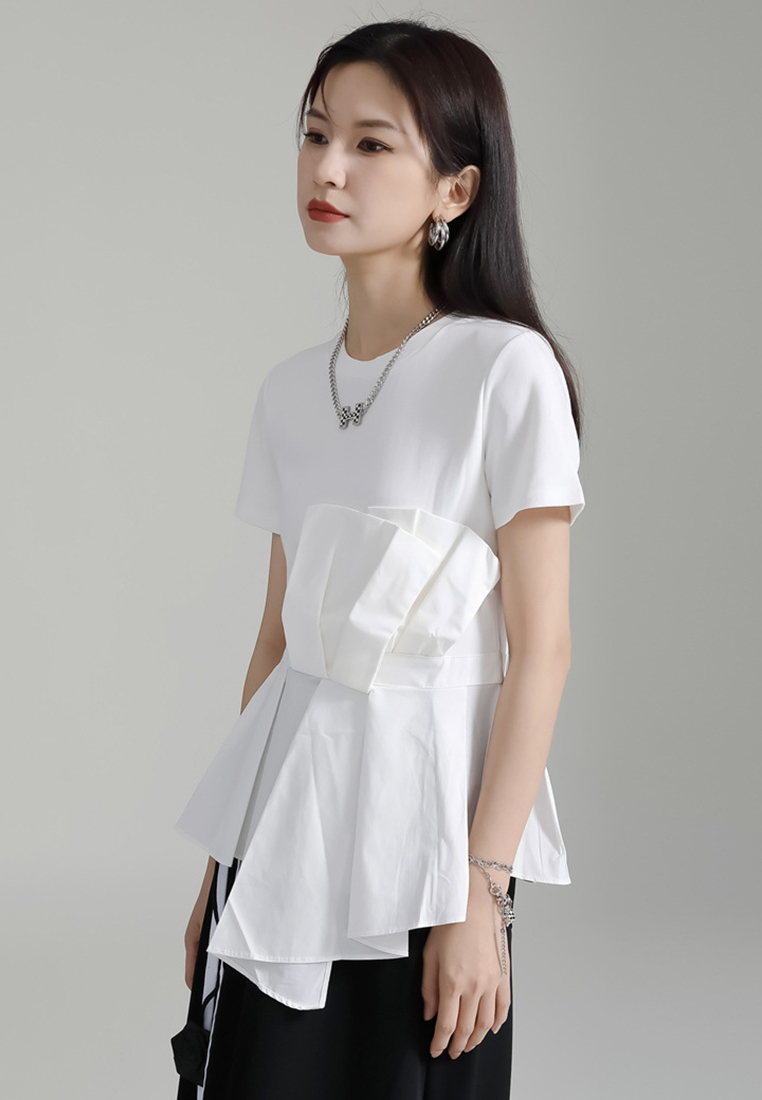 2024 Summer New Irregular Spliced Short Sleeved T-shirt CA24030101BK