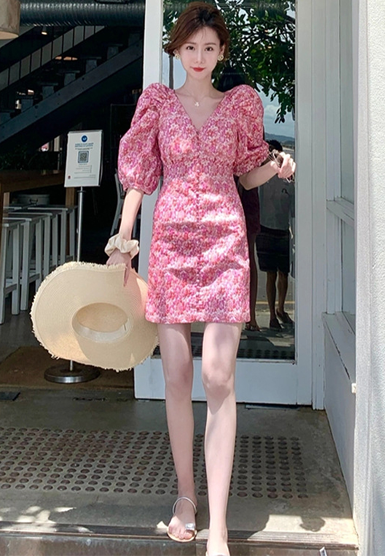 2024 New French floral pink dress for women's summer CA24041001PI