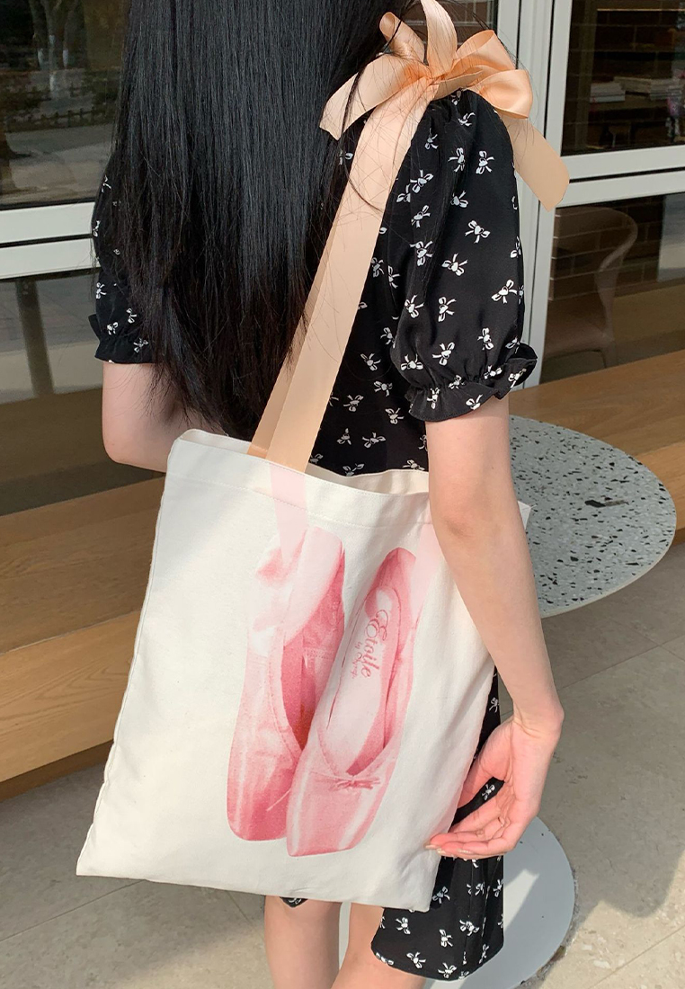 Spring and Summer Ballet Shoes Printed Ribbon Shoulder Bag CA24042601
