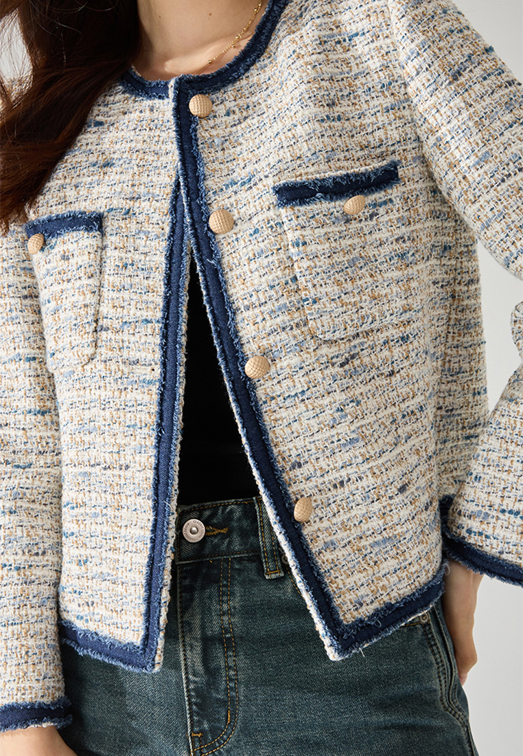 Autumn mixed color jacket cowboy splicing temperament top CA24091101BL