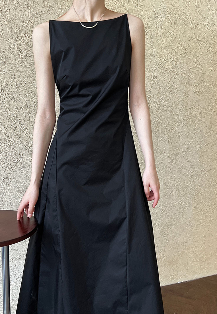 French style one-shoulder waist dress CA25032701BK