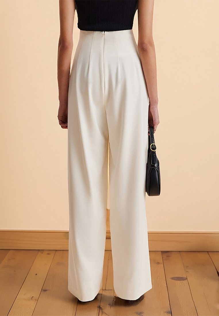 Solid color casual high waisted drawstring pants CA25042201W