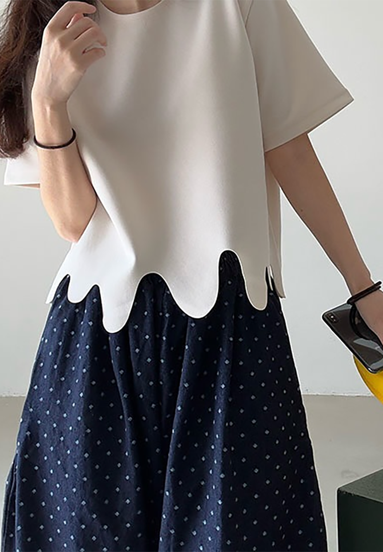 New early summer wave pattern solid color short-sleeved T-shirt CA25042901BE