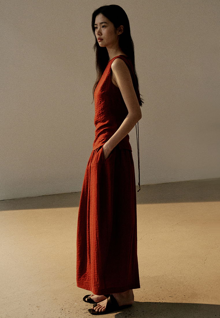 New Lace-up Top and Skirt Linen Suit CA25060301RD