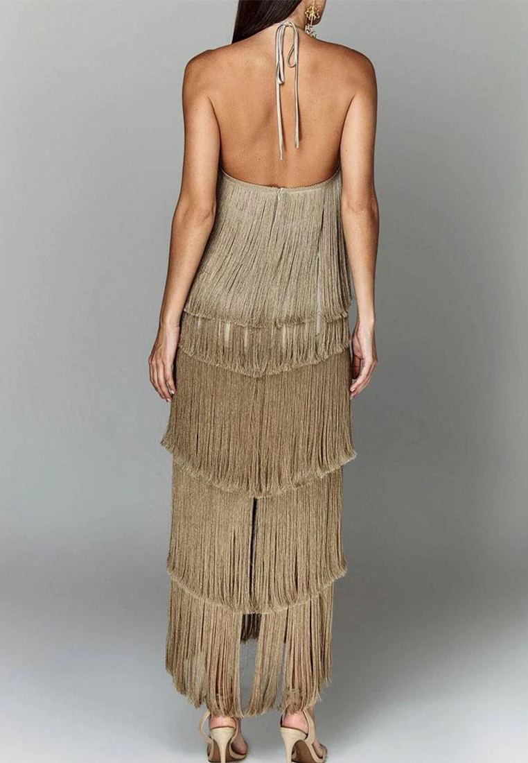 Fashionable tassel backless slit dress CA25061701GD