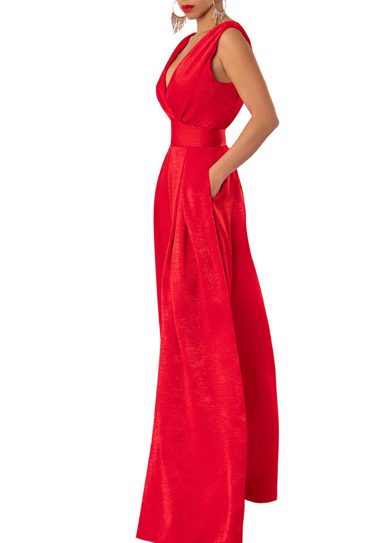 European and American Slim-Fit High-Waisted Wide-Leg Jumpsuit CA25091501RD