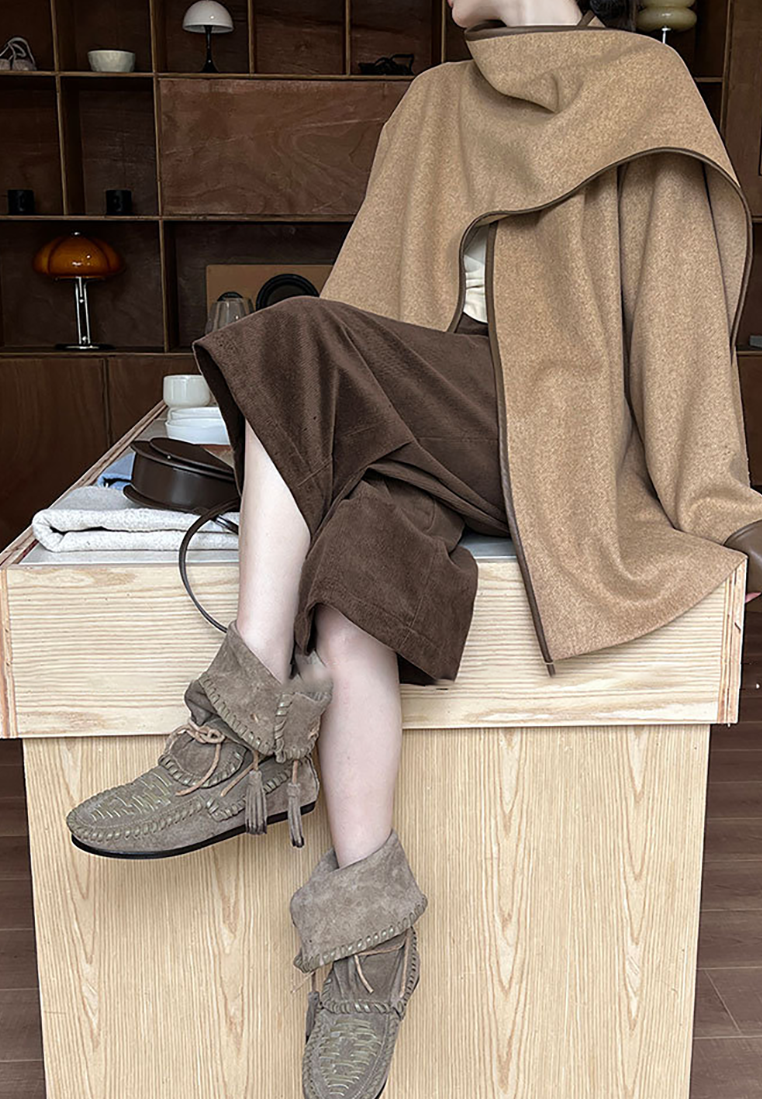 New Autumn/Winter French Wool Scarf Collar Versatile Coat CA25110301BW