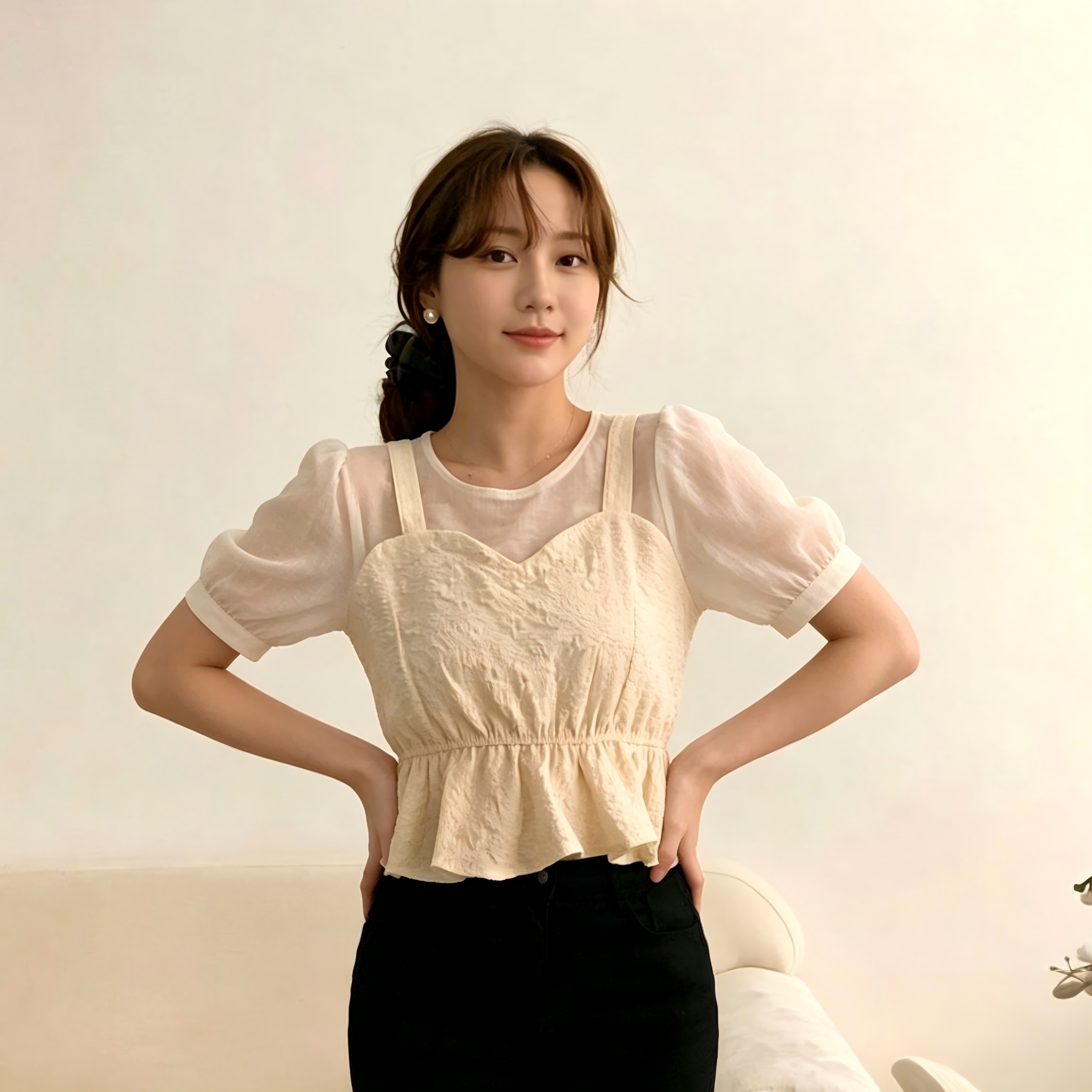 Korean Puff Sleeve Chiffon Blouse K26042201