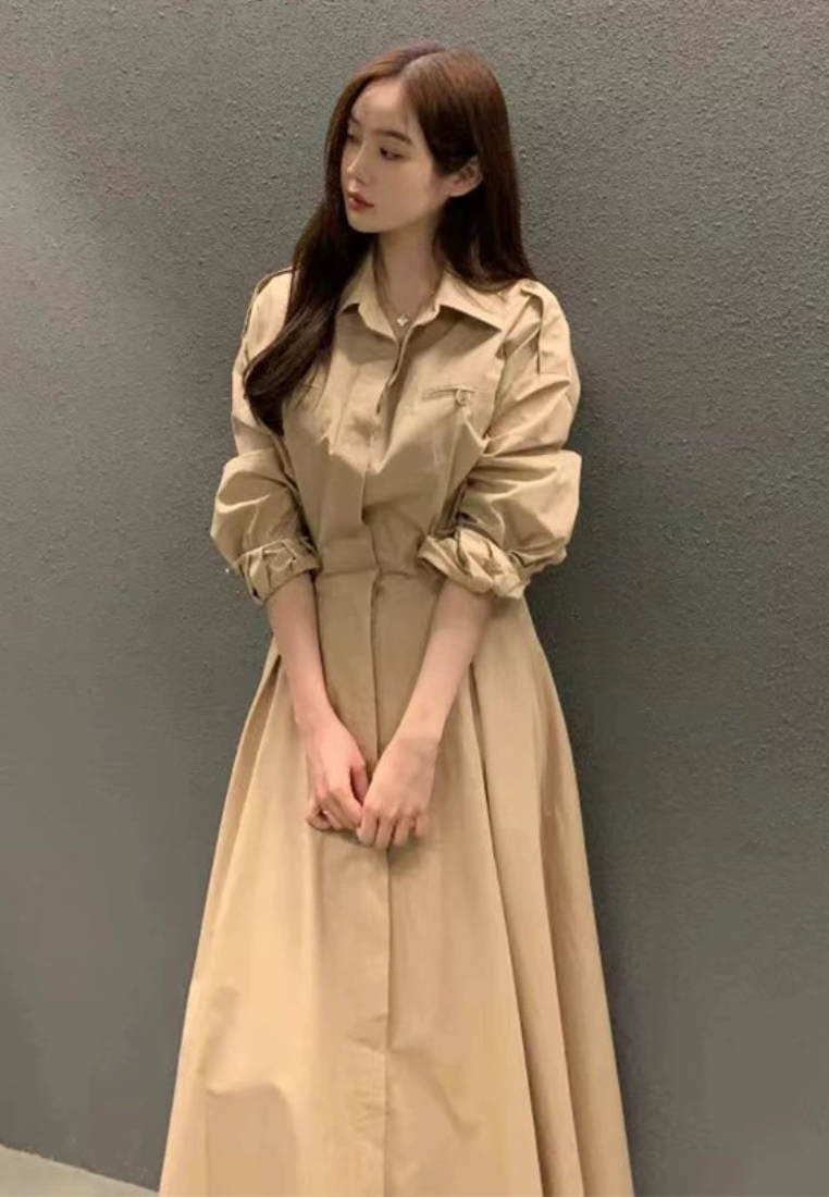 Temperament single breasted waist cinched long sleeved dress CA25031901BE