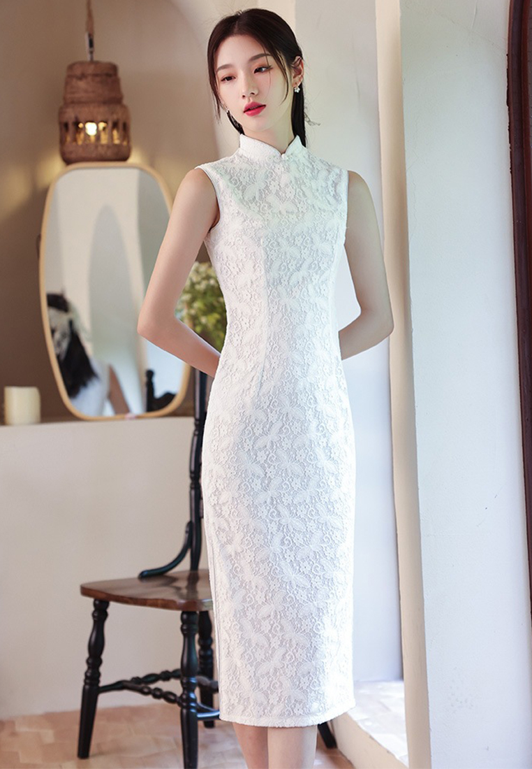Temperament socialite light luxury white dress cheongsam CA122701