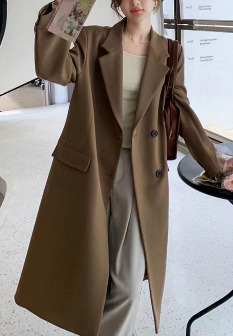 Fashionable and high end temperament over the knee windbreaker coat CA111601BW