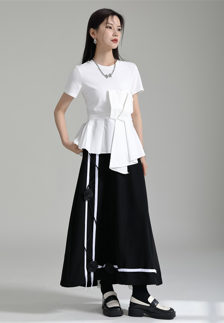 2024 Summer New Irregular Spliced Short Sleeved T-shirt CA24030101BK