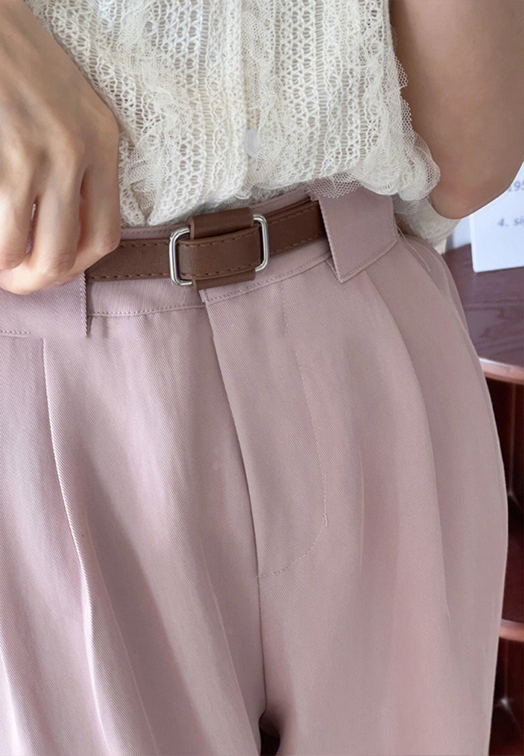 2023 Korean style simple high waist thin solid color straight leg rolled casual pants CA23050401