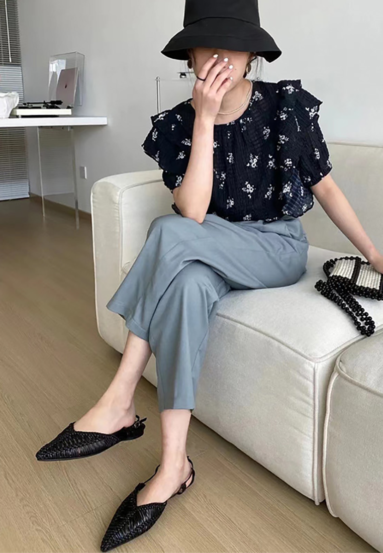 Leather Braided Flat Hollow Sandals CA25042301BE