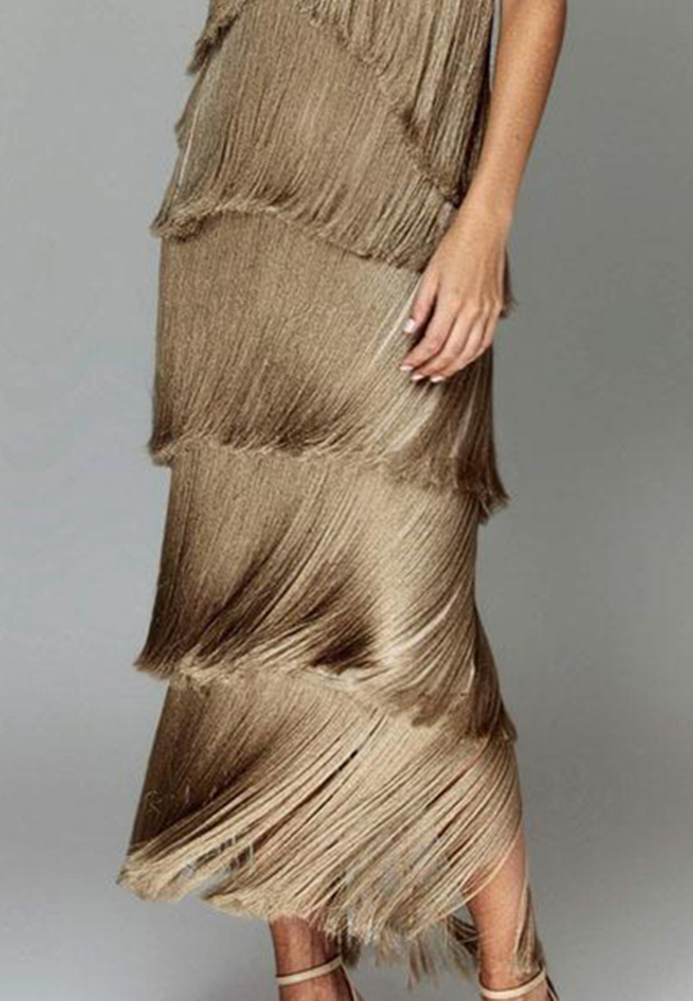 Fashionable tassel backless slit dress CA25061701GD