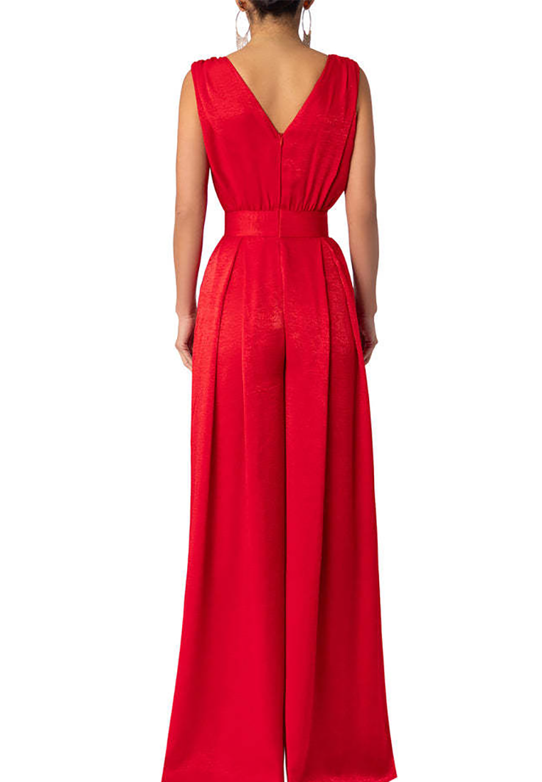 European and American Slim-Fit High-Waisted Wide-Leg Jumpsuit CA25091501RD