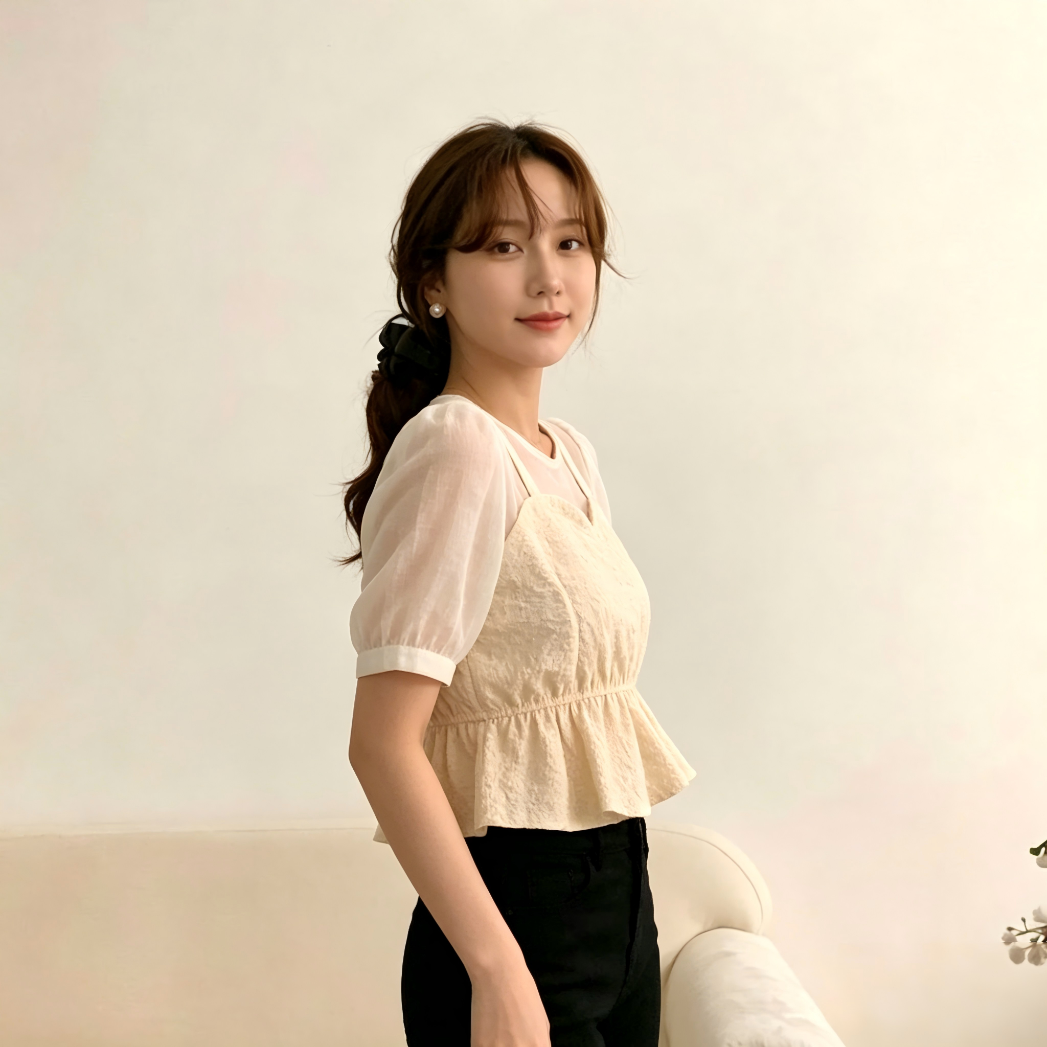 Korean Puff Sleeve Chiffon Blouse K26042201