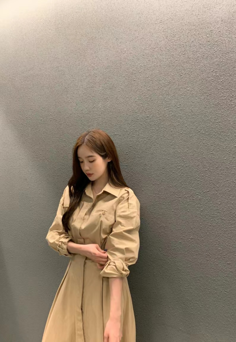 Temperament single breasted waist cinched long sleeved dress CA25031901BE