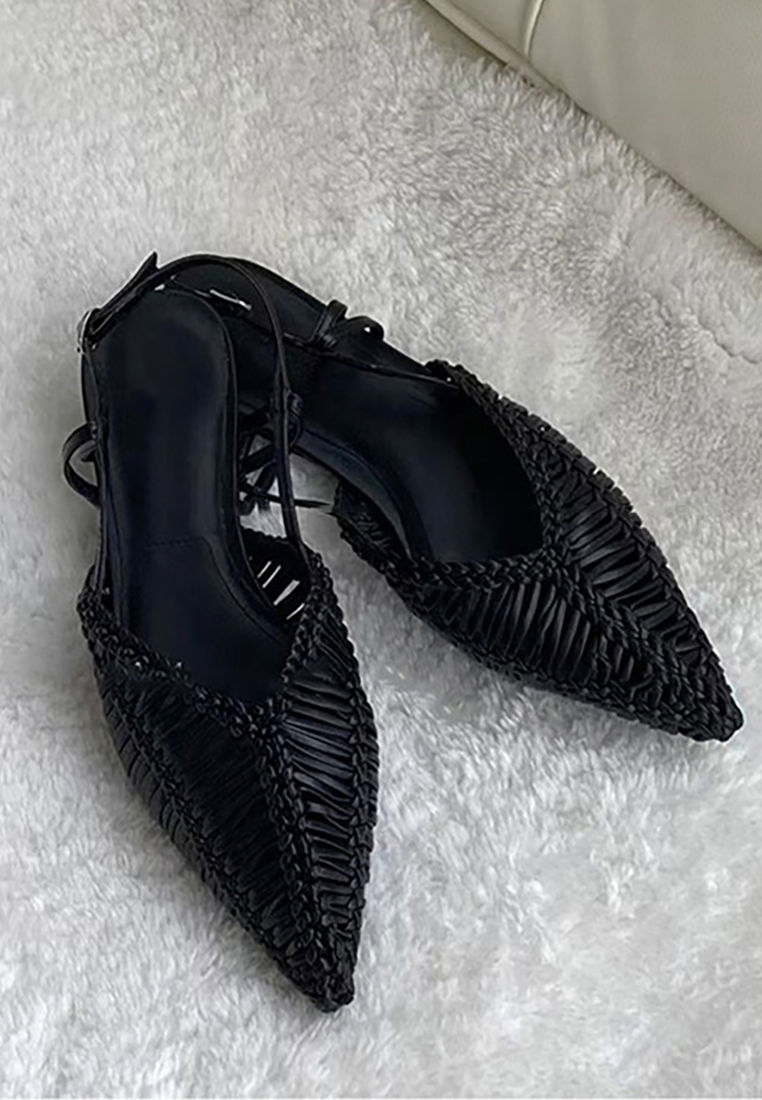 Leather Braided Flat Hollow Sandals CA25042301BE