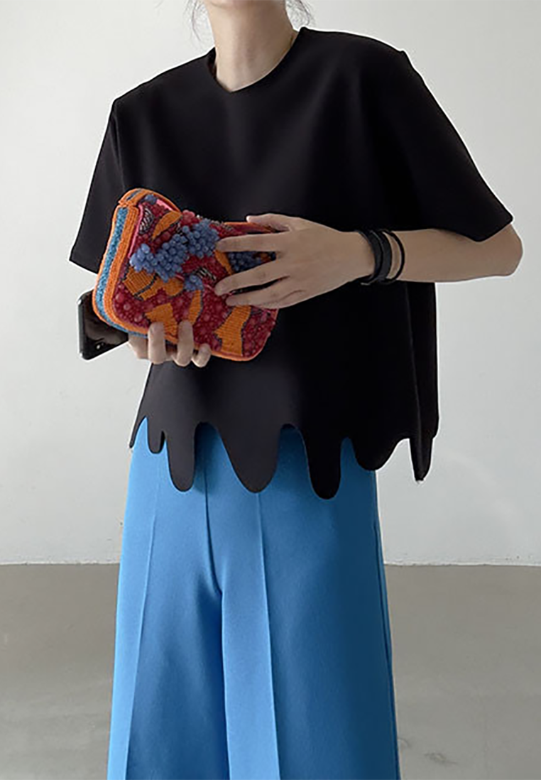 New early summer wave pattern solid color short-sleeved T-shirt CA25042901BE