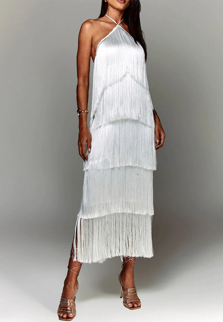 Fashionable tassel backless slit dress CA25061701GD