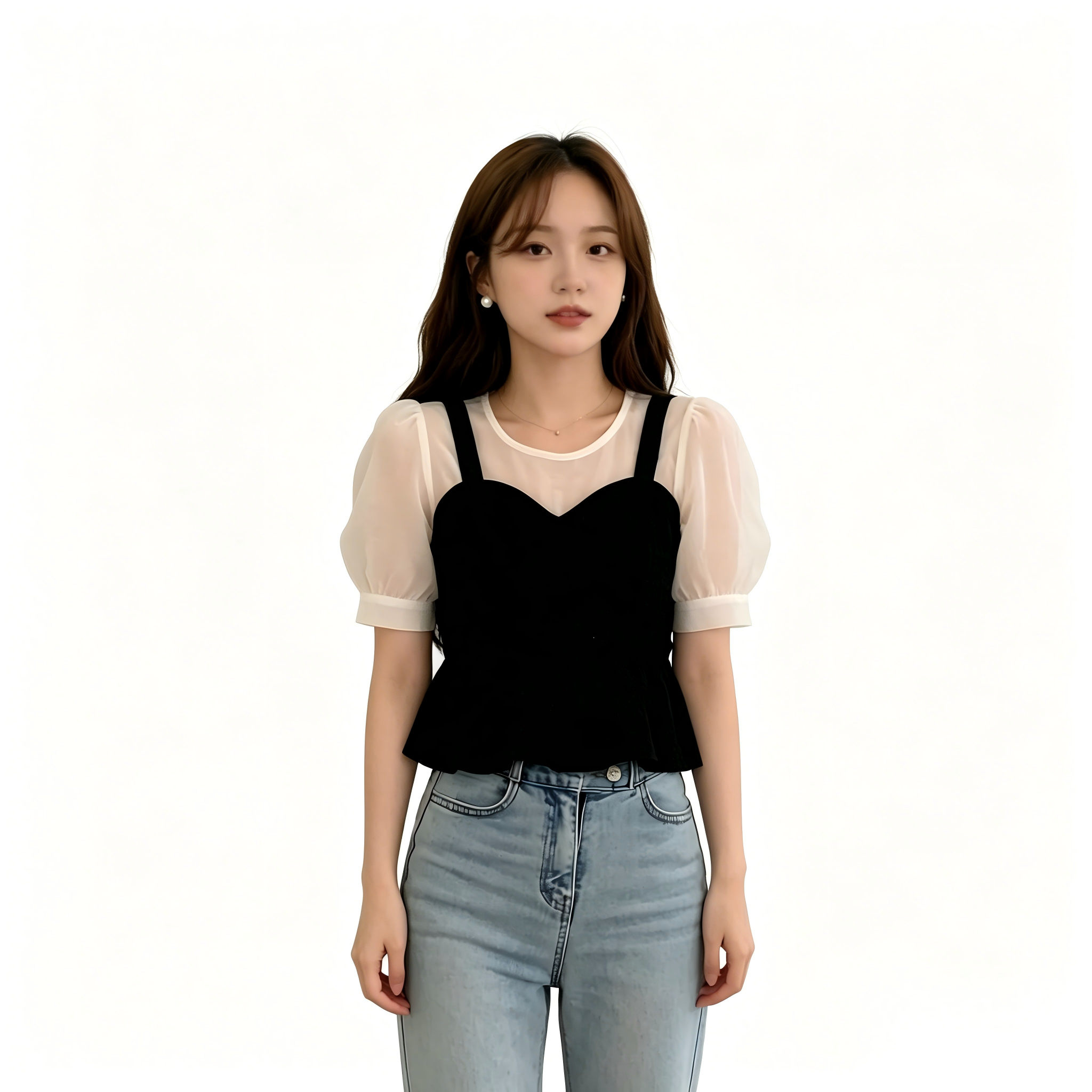 Korean Puff Sleeve Chiffon Blouse K26042201